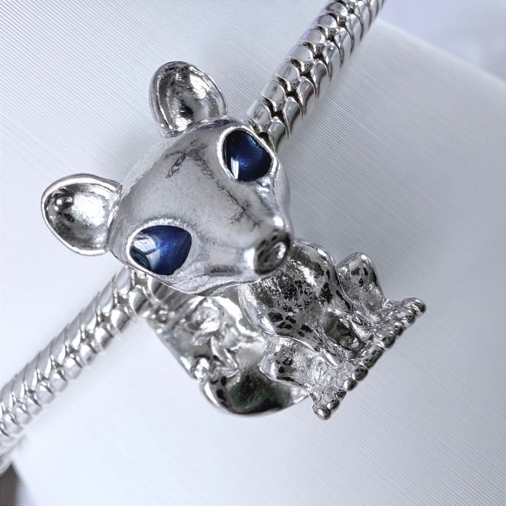 Silver Fox Bead‎ Charm Fits Snake Chain Bracelet Blue Eyes